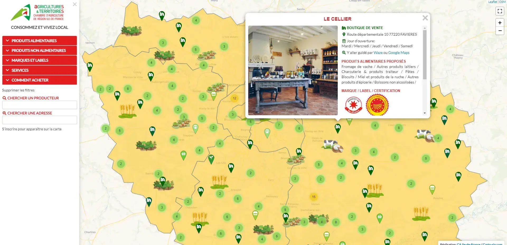 Carte interactive des producteurs qui vendent en direct en Ile-de-France
