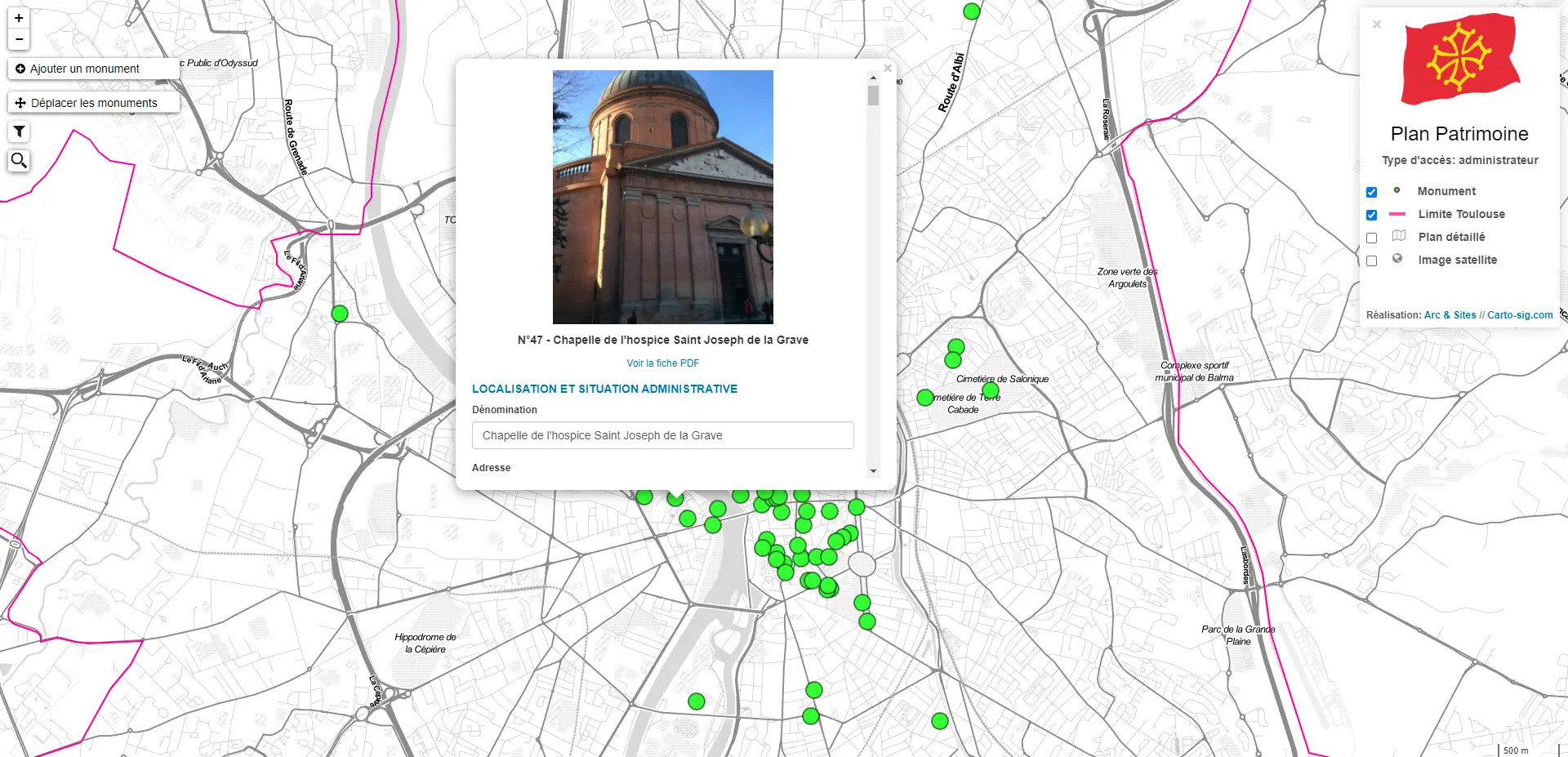 Carte interactive de gestion du patrimoine de la commune de Toulouse